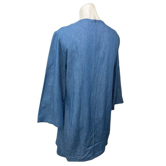Revolve Endless Rose Blue Lace Embroidered Long Sleeve Kimono Denim Shift Dress - Picture 4 of 7